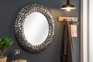 Handgemaakte spiegel STONE MOSAIC XL 82cm zilver in mozaïeklook van metaal - 41430