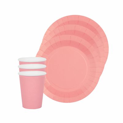 Feest/verjaardag servies set 10x gebaksbordjes en bekertjes - roze - karton
