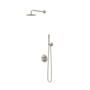 IVY Bond Regendoucheset - inbouw - 2-weg stop-omstel - 15cm plafondbuis - 30cm slim hoofddouche rond - houder met uitlaat - 150cm doucheslang - staafmodel handdouche - Geborsteld nickel PVD CSB2GNACBA