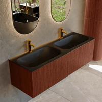 Badmeubel Mondiaz Kurve | 140 cm cm | Meubelkleur Ruby | Wastafelkleur Urban | Solid surface | Wasbak beiden zijden spoelbak | 2 kraangaten