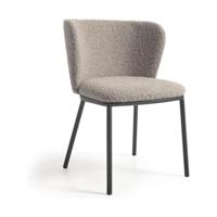 Kave Home Ciselia eetkamerstoel bouclé Lichtgrijs poot zwart