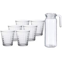 Glazen karaf/schenkkan met deksel van 1 liter met 6x stuks drinkglazen/waterglazen 275 ml - thumbnail