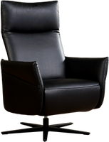 Zwarte leren moderne relaxfauteuil Ease - staal zwart frame met stervoet - zithoogte medium - Massif Leer Nero (zwart leer)