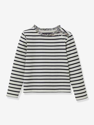 T-shirt matroos voor meisjes Liberty stof biologisch katoen CYRILLUS blauw, bedrukt