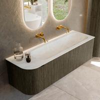Badmeubel Mondiaz Kurve-Dlux | 145 cm cm | Meubelkleur Shadow | Wastafelkleur Opalo | Solid surface | Wasbak rechter zijde spoelbak | Zonder kraangat(en)