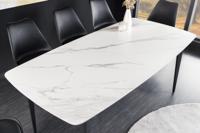 Eettafel MILANO 160 cm wit marmer keramiek zwart metalen frame - 44765