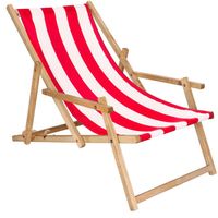 Ligbed Strandstoel Ligstoel Verstelbaar Arm Leuning Beukenhout Geïmpregneerd Handgemaakt Rood Wit - thumbnail