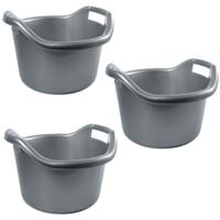 Hega Hogar Schoonmaakemmer - 5x - 14 liter - zilver - kunststof - afwasteil met handvatten - 41 x 24
