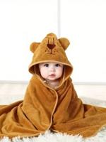 1pc Unisex Coral Fleece Bathrobe With Hooded Design, Quick Absorption, Soft And Warm, Suitable For Baby As Bath Towel, Sleepwear And Indoor/Outdoor Use In All Seasons And Scenes Love Valentine Yellow / one-size