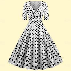 Jaren '50 stippen a-lijn jurk katoen swing jurk flare jurk retro vintage jaren 1950 dameskostuum midi-jurk met 3/4-mouwen Lightinthebox