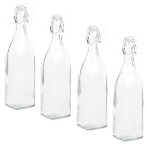 6x Stuks DIY glazen cadeau/decoratie flesje 1000ml/1ltr met beugeldop 8 x 32 cm