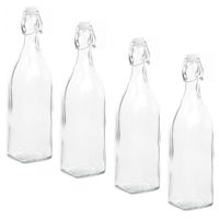 6x Stuks DIY glazen cadeau/decoratie flesje 1000ml/1ltr met beugeldop 8 x 32 cm   - - thumbnail