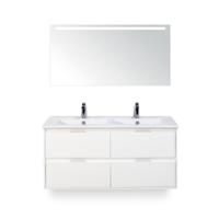 Porto Badmeubelset 120 cm - 4 laden Wit Hoogglans - Keramische Wastafel Wit Slim - met Sence Spiegel