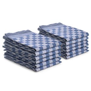 Theedoeken set - 12 stuks - 50x70 - blokpatroon - geblokt - horeca ruit - blauw