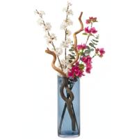 Gerimport bloemenvaas Anais - blauw - transparant - glas - 10 x 25 cm