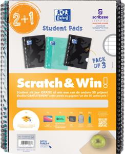 Oxford School collegeblok, ft A4+, gelijnd, 23-gaats, 80 vel, assorti, 2+1 gratis, Scratch & Win