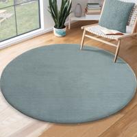 Karpet24 Loft modern pluizig laagpolig tapijt, antislip onderkant, wasbaar tot 30 graden, heerlijk zacht, bontlook, blauw-Ø 200 cm