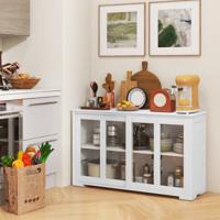 Dressoir met in Hoogte Verstelbare Plank/Glazen Schuifdeuren Keukenkast Highboard Buffetkast Eetkamerkast voor Hal Keuken Wit