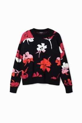 Oversized trui met bloemen - BLACK - L