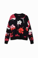 Oversized trui met bloemen - BLACK - L
