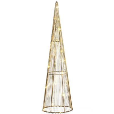Mica Decorations LED kegel - kerstboom lamp - goud - polyester/metaal - H50 cm