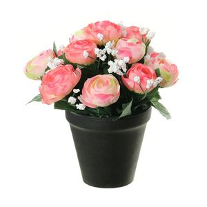 Kunstbloemen plant in pot - roze/wit tinten - 20 cm - Bloemenstuk ornament