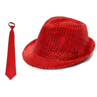 Folat Verkleedkleding set - Glitter hoedje - stropdas - rood - volwassenen - glitter and glamour Folat Verkleedkleding set - Glitter hoedje - stropdas - rood - volwassenen - glitter and glamour