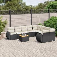 9-delige Loungeset met kussens poly rattan zwart