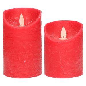LED kaarsen/stompkaarsen - set 2x - rood - H10 en H12,5 cm - bewegende vlam - LED kaarsen