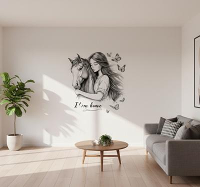 Woonkamer muursticker handgetekend paard ontwerp