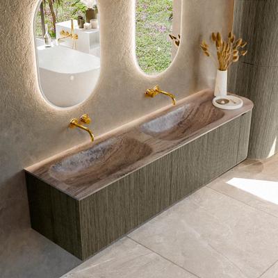 Badmeubel Mondiaz Kurve-Dlux | 175 cm | Meubelkleur Shadow | Wastafelkleur Oza | Solid surface | Dubbel / Links spoelbak | Zonder kraangat(en)