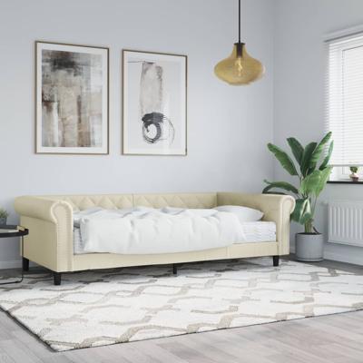 Slaapbank met matras 90x200 cm kunstleer crèmekleurig