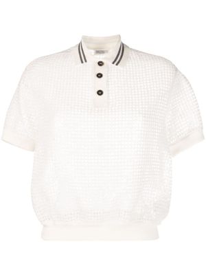 Brunello Cucinelli haut en maille à col polo - Blanc