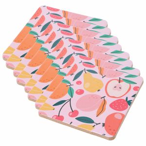 Onderzetters voor glazen - 12x - tropical fruit - roze - hout - 10 x 10 cm