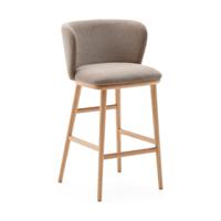 Kave Home Ciselia barkruk H75 chenille Bruin poot hout
