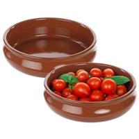 Tapas ovenschaal/serveerschaal - 2x - rond - Spaans terracotta/aardewerk - D24 x H6.5 cm