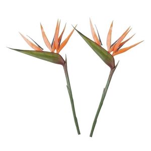 2x Oranje kunst strelitzia/paradijsvogelbloem kunstbloemen 90 cm decoratie - Kunstbloemen