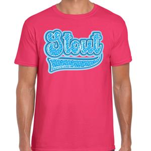 Verkleed T-shirt heren - STOUT - roze - blauw panter look letters - fout/goud/stout