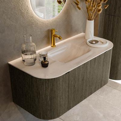 Badmeubel Mondiaz Kurve-Dlux | 100 cm | Meubelkleur Shadow | Wastafelkleur Meli | Solid surface | Wasbak midden spoelbak | 1 kraangat