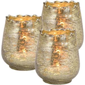 Windlicht/kaarsenhouder - Set van 3x stuks - champagne goud - 8 x 9 x 8 cm - glas - waxinelichtjes