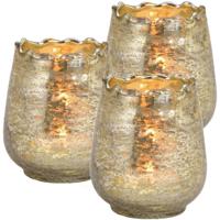 Windlicht/kaarsenhouder - Set van 3x stuks - champagne goud - 8 x 9 x 8 cm - glas - waxinelichtjes - thumbnail