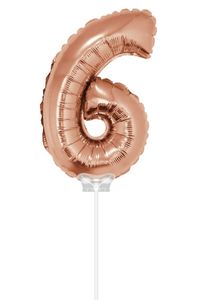Folieballon Cijfer &apos;6&apos; Rose Goud 40cm met stokje