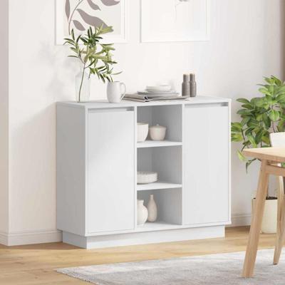Dressoir met LED -striplichten Wit 90 x 32 x 75 cm Bewerkt hout