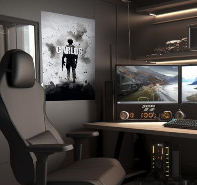 Game karakter weglopend van explosie poster