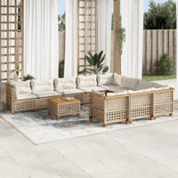 11-delige Tuinset met kussens poly rattan beige