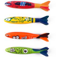 Duikspeelgoed torpedos - 4-delig - gekleurd - kunststof - thumbnail