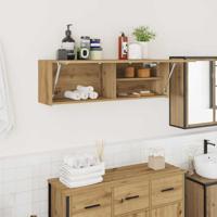 Badkamerwandkast 100x25x30cm bewerkt hout artisanaal eikenkleur