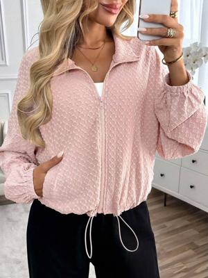 Bon&Bon Women's Oversized Zip-Up Fleece Jacket - Striped Casual Hoodie Khaki / M