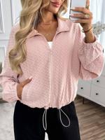 Bon&Bon Women's Oversized Zip-Up Fleece Jacket - Striped Casual Hoodie Khaki / M