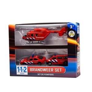 112 Brandweer Speelvoertuigen 3-delig-  helikopter 16 cm en autos 7 cm   -